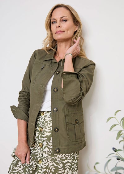 Cotton Traders Green Cotton Cargo Jacket with Pockets