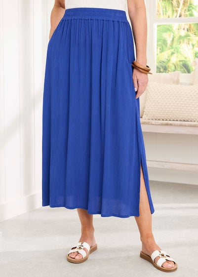 Cotton Traders Pale Blue Pull On Crinkle Maxi Skirt