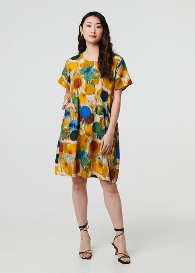 Izabel London Yellow Geo Print Short Sleeve Knee Length Dress