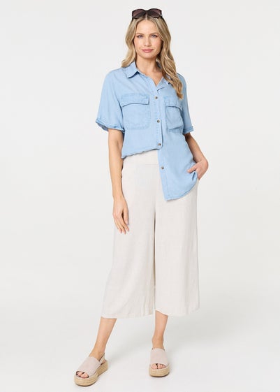 Izabel London Light Blue Short Sleeve Boxy Pocket Detail Shirt