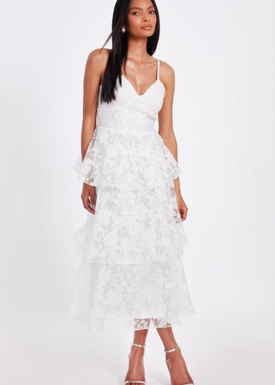 Quiz White Chiffon Floral Midaxi Dress
