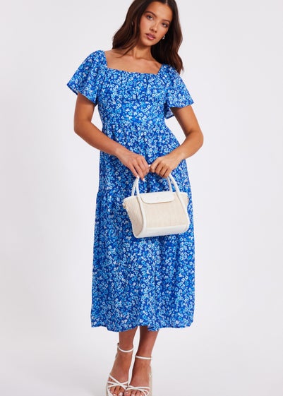 Quiz Blue Petite Floral Print Midi Dress