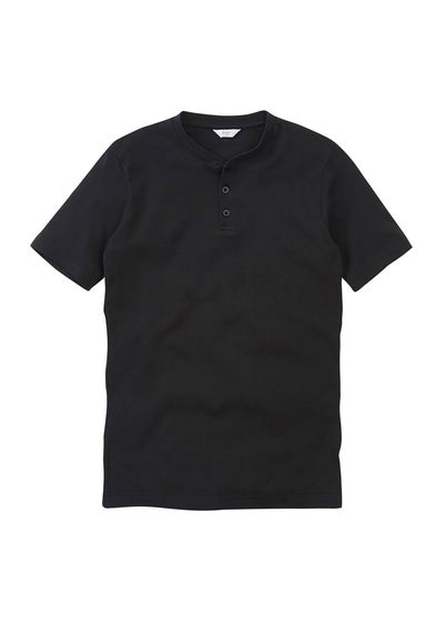 Cotton Traders Black Short Sleeve Grandad Base Layer Top