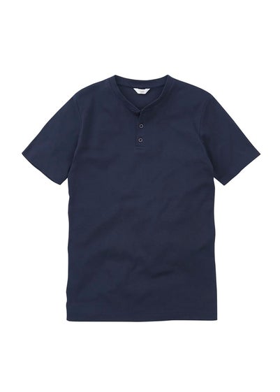Cotton Traders Dark Blue Short Sleeve Grandad Base Layer Top