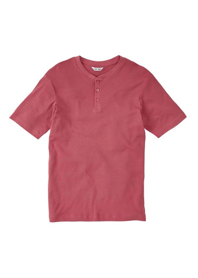 Cotton Traders Red Short Sleeve Grandad Base Layer Top