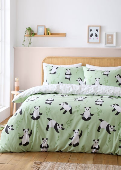Catherine Lansfield Kids Green Panda Paws Reversible Duvet Cover Set