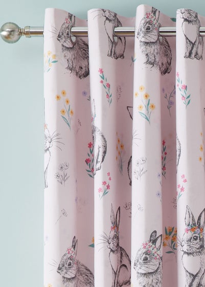 Catherine Lansfield Bunny Tails Ditsy Flowers Fully Reversible 66x72 Inch Eyelet Curtains Pink