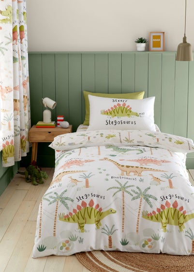 Catherine Lansfield Sleepy Dino Reversible Natural Green Duvet Cover Set
