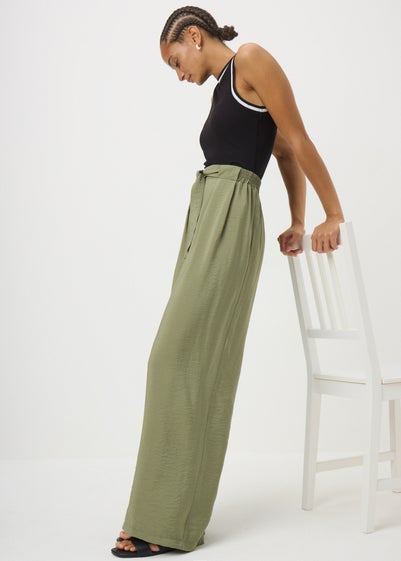 Khaki Tie Waist Wide Leg Trousers