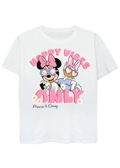 Disney Minnie Mouse Daisy Happy Vibes Kids White T-Shirt (3-13 Years)
