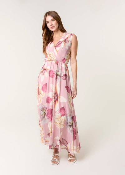 Blue Vanilla Pink Double V Pleated Occasion Dress