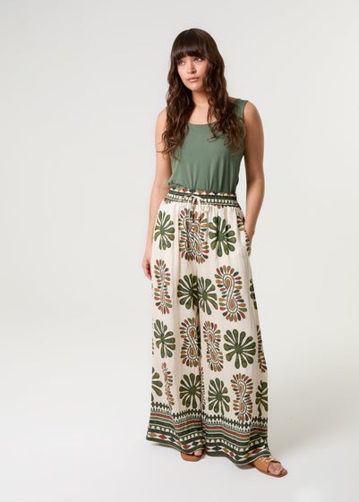 Blue Vanilla Khaki Print Wide-Leg Trousers