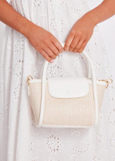 Quiz White Raffia Top Handle Bag