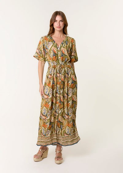 Blue Vanilla Green Border Print Maxi Dress
