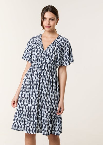 Blue Vanilla Navy V Neck Button Front Mini Dress