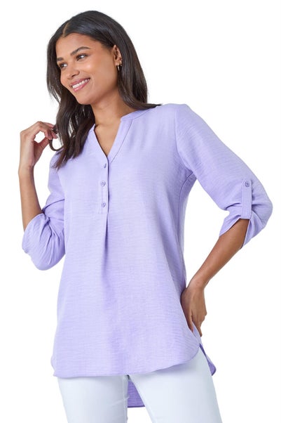 Roman Lilac Longline Button V Neck Tunic Top
