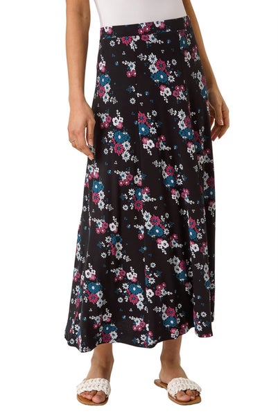 Roman Black Diagonal Ditsy Floral Print Skirt