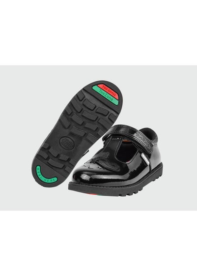 ToeZone Girls Black Lilo Patent Unicorn Rip Tape School Shoes