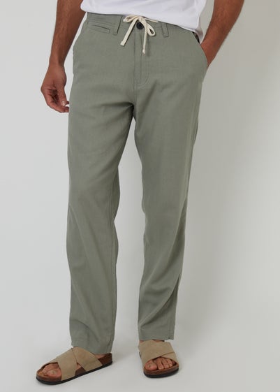 Threadbare Soft Green Annual Linen Blend Casual Trousers