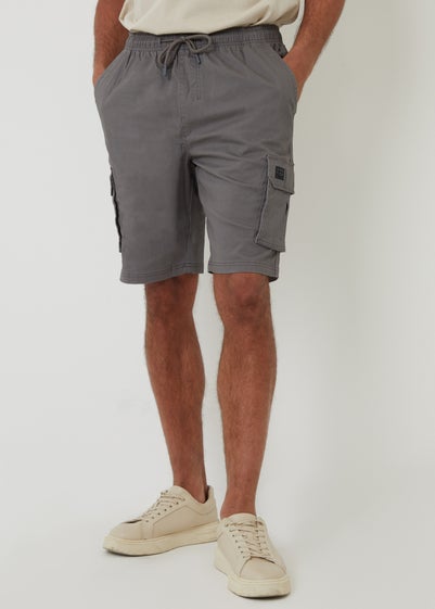 Threadbare Dark Grey Cotton Jogger Style Cargo Shorts With Stretch