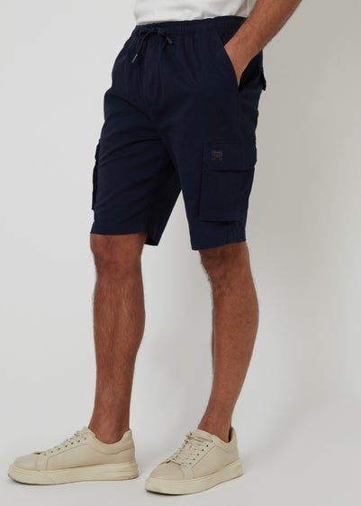 Threadbare Navy Cotton Jogger Style Cargo Shorts With Stretch