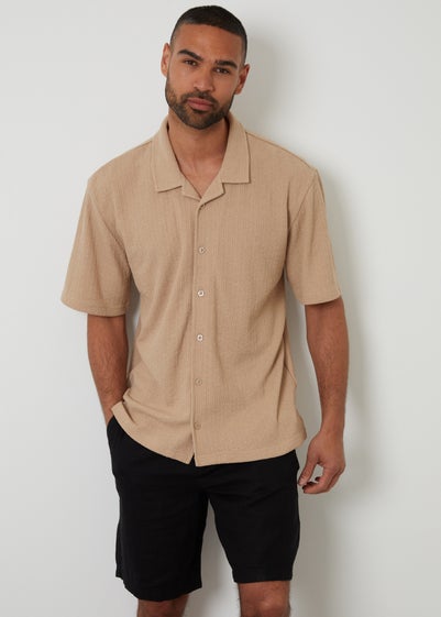 Threadbare Stone Textured Relaxed Fit Short Sleeve Shirt