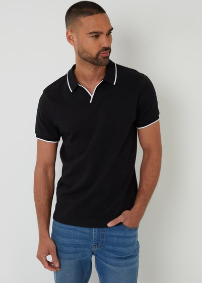 Threadbare Black Cotton Trophy Neck Polo Shirt
