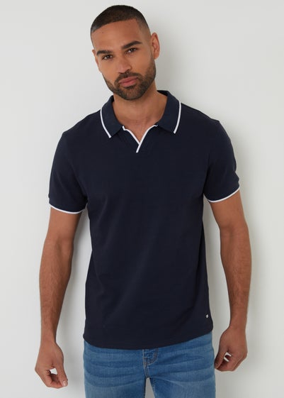 Threadbare Navy Cotton Trophy Neck Polo Shirt