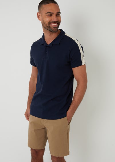 Threadbare Navy Crochet Detail Revere Collar Polo Shirt