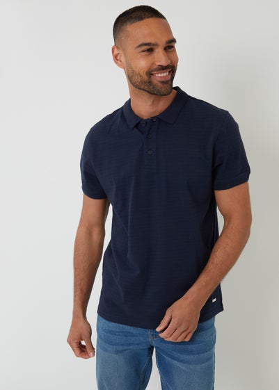 Threadbare Navy Textured Cotton Jersey Polo Shirt