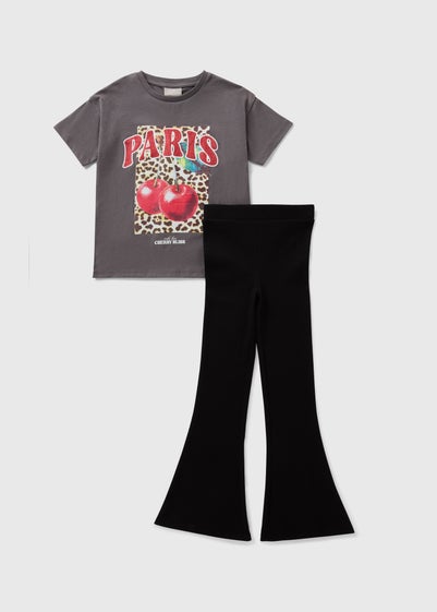 Girls Charcoal Cherry T-Shirt & Legging Set (7-15yrs)