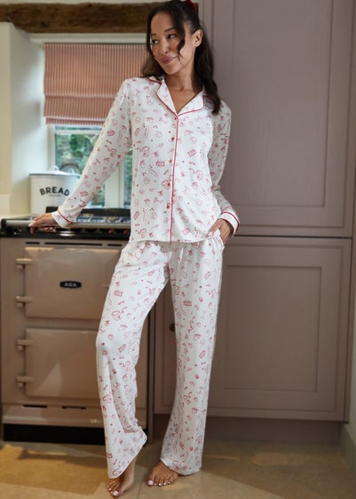 Threadbare Pink Printed Long Button Through Pyjama Set