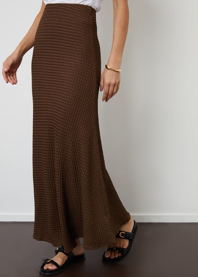 Threadbare Chocolate Textured Jersey Pull On Maxi Skirt
