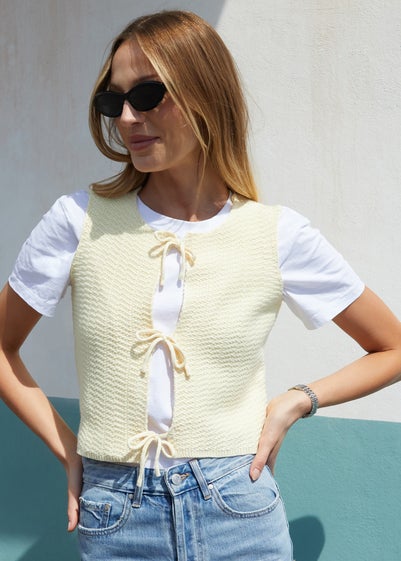 Threadbare Lemon Tie Front Knitted Vest