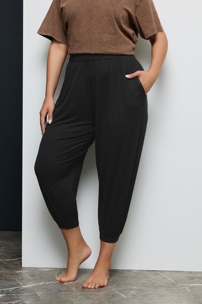 Yours Curve Black Cropped Jersey Harem Joggers