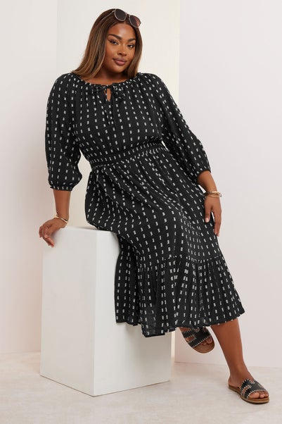 Yours Curve Dot Print Tie Front Midaxi Dress