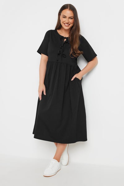 Yours Curve Black Bow Tie Front Midi Dress