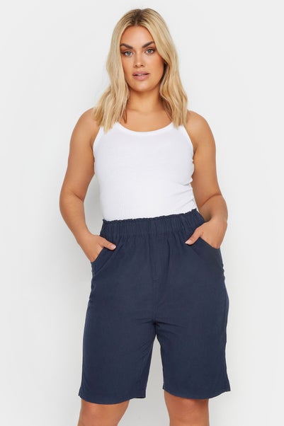 Yours Curve Navy Blue Cool Cotton Shorts