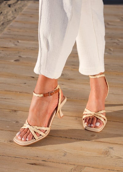 Linzi Faro Natural Raffia Strappy Heeled Sandals
