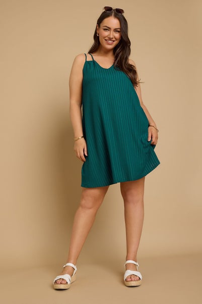 Yours Curve Emerald Green Textured Double Strap Mini Dress