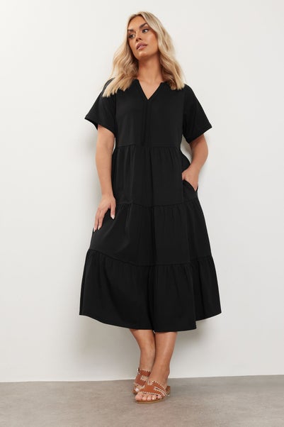 Yours Curve Black Tiered Cotton Midaxi Dress