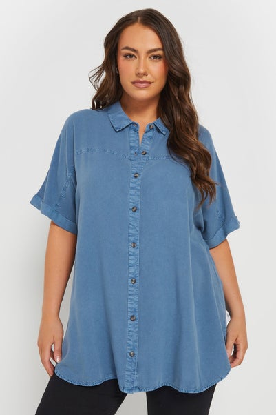 Yours Curve Blue Short Sleeve Chambray Shirt