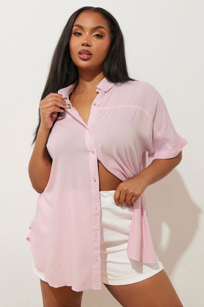 Yours Curve Light Pink Washed Chambray Shirt