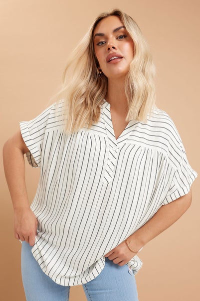 Yours Curve White Stripe Short Sleeve Blouse