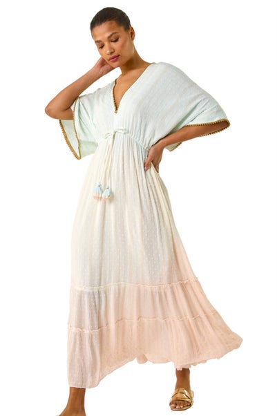 Roman Light Blue Ombre V Neck Maxi Dress