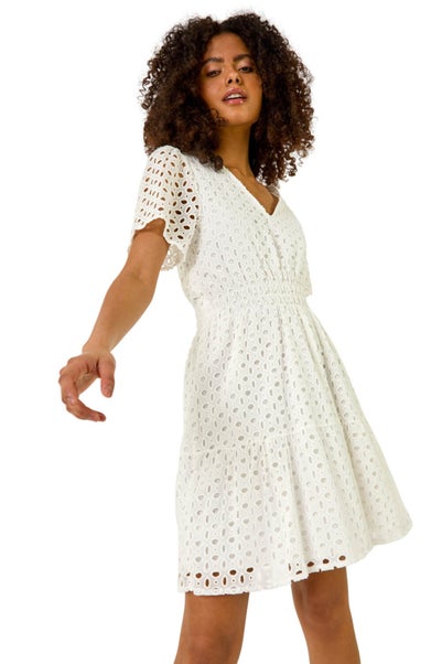 Dusk White Dusk Broderie Anglaise Tiered Dress