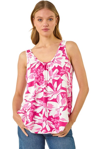 Roman Pink Floral Print Stretch Vest Top