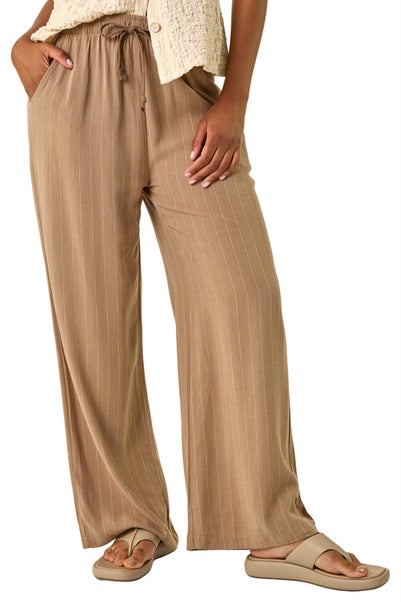 Roman Camel Stripe Linen Blend Trouser