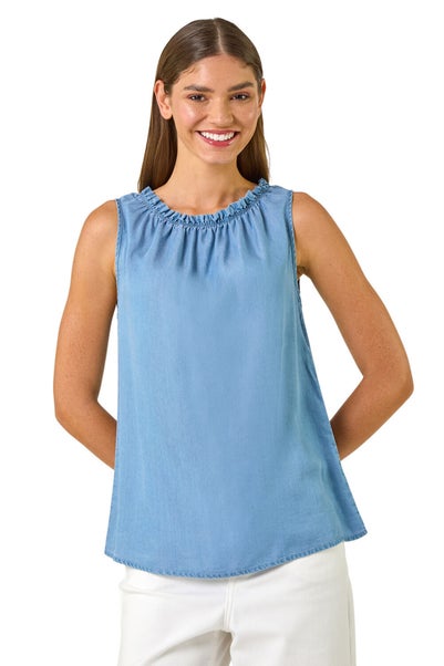 Roman Light Blue Elasticated Neck Vest Top