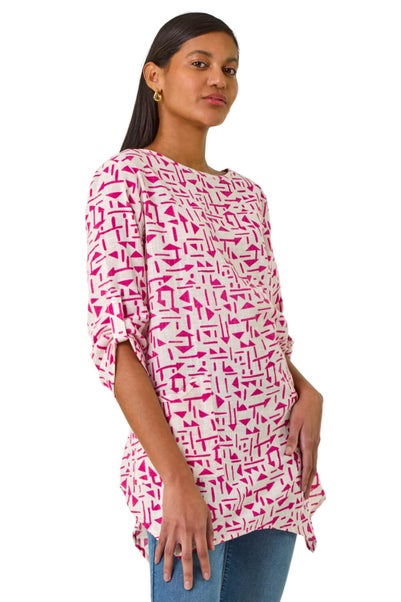 Roman Pink Absract Print Longline Top